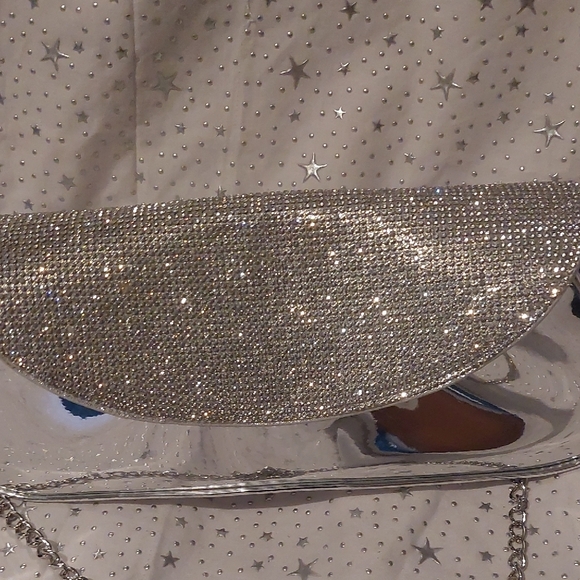 Nina Crystal Flap Mirror Metallic Patent Clutch Bag - Silver - Picture 7 of 8